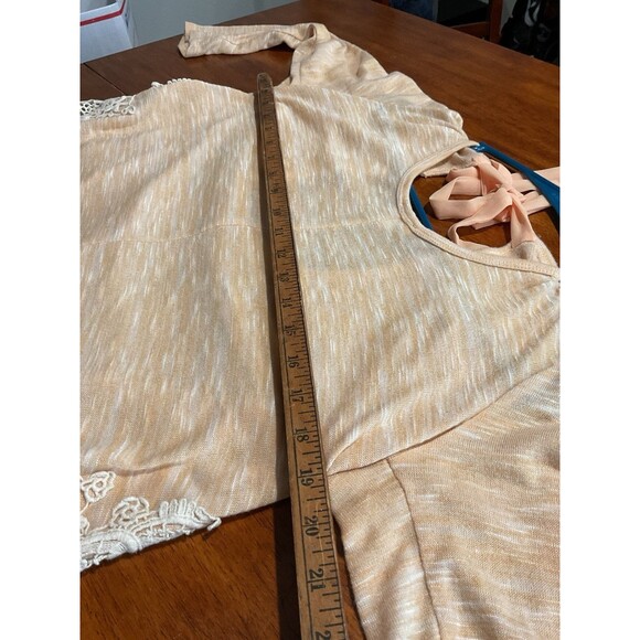 Charming Charlies Peach Top Large Lace Tie Long Sleeve Blouse Shirt L Flowy - Picture 7 of 9